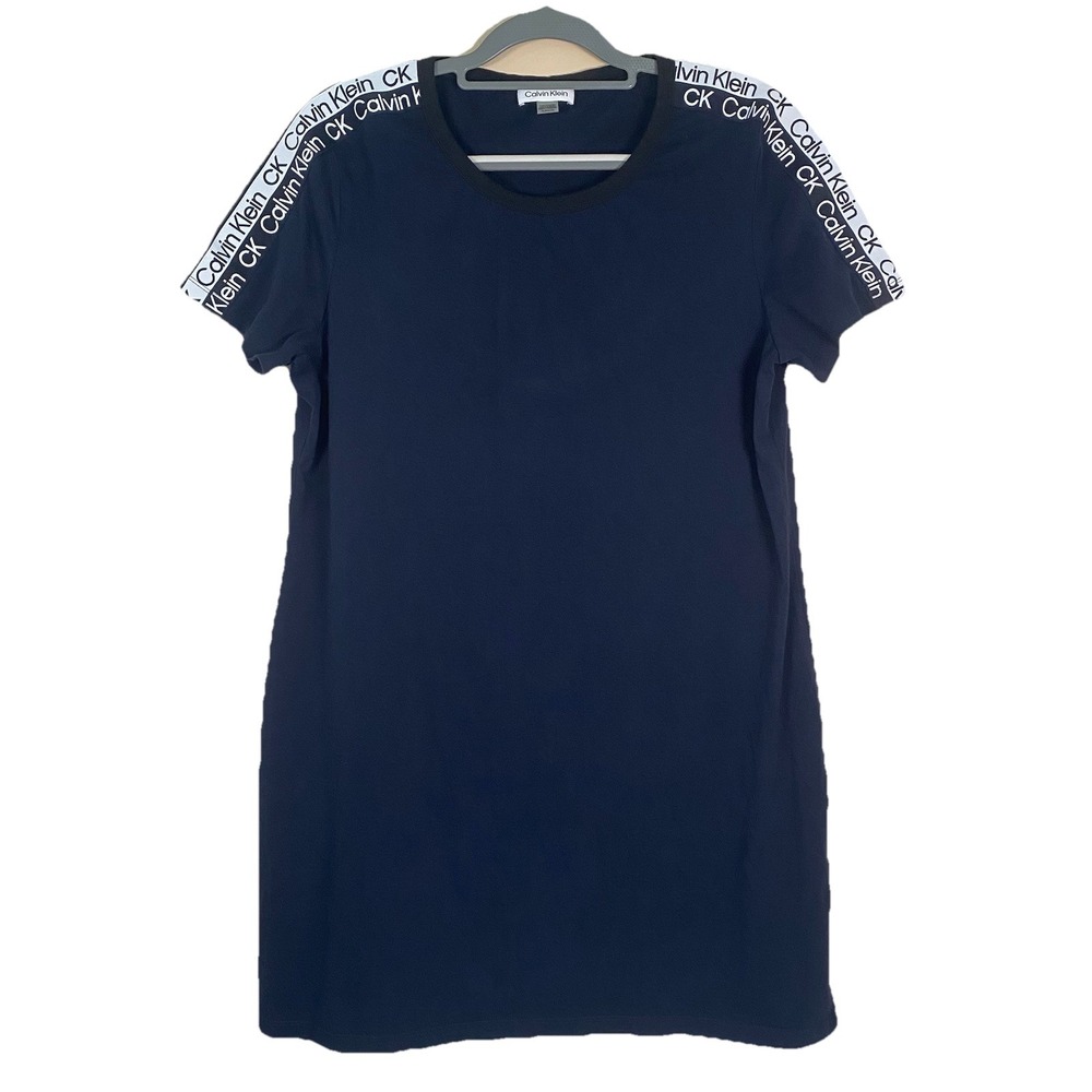 Women's Calvin Klein T-shirt Dress Navy Blue Black CK Logo‎ Tape XL